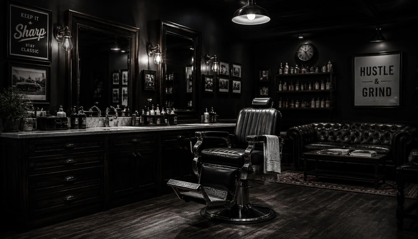 Interior elegante da Barbearia Líder